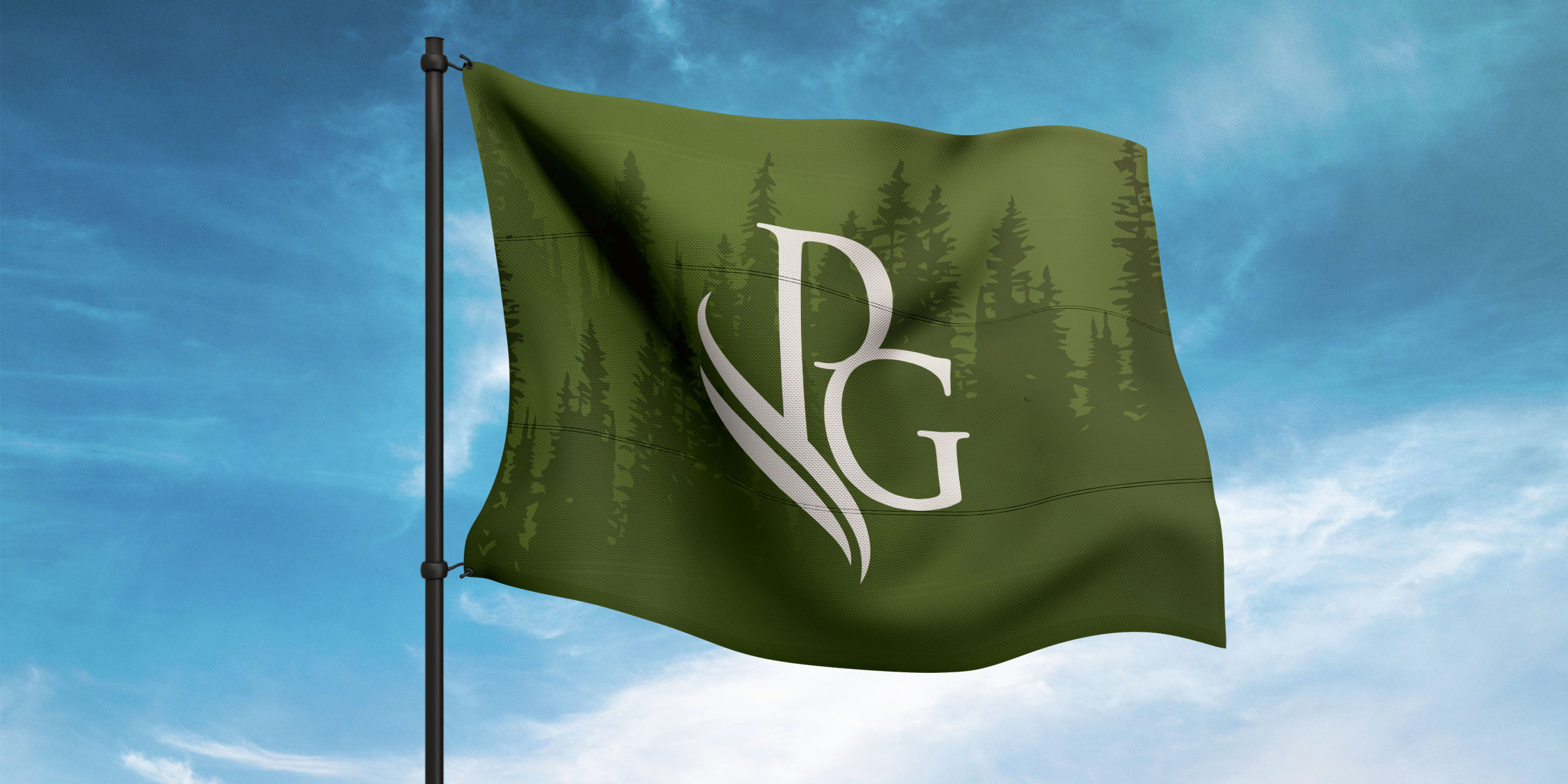 Priddis Greens logo on a green flag