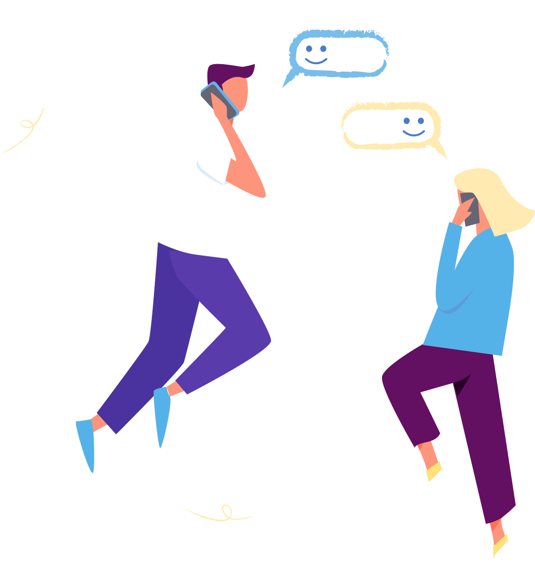 A man and a woman casually float in the air as they talk on the phone