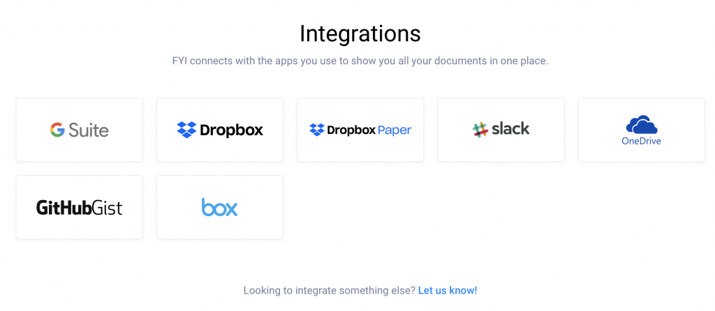 Current integrations offered by FYI