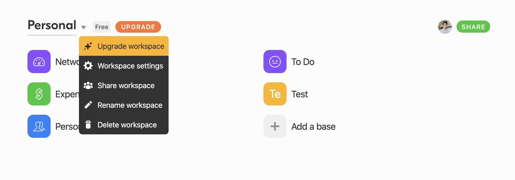You can access the workspace settings directly from the dropdown menu.