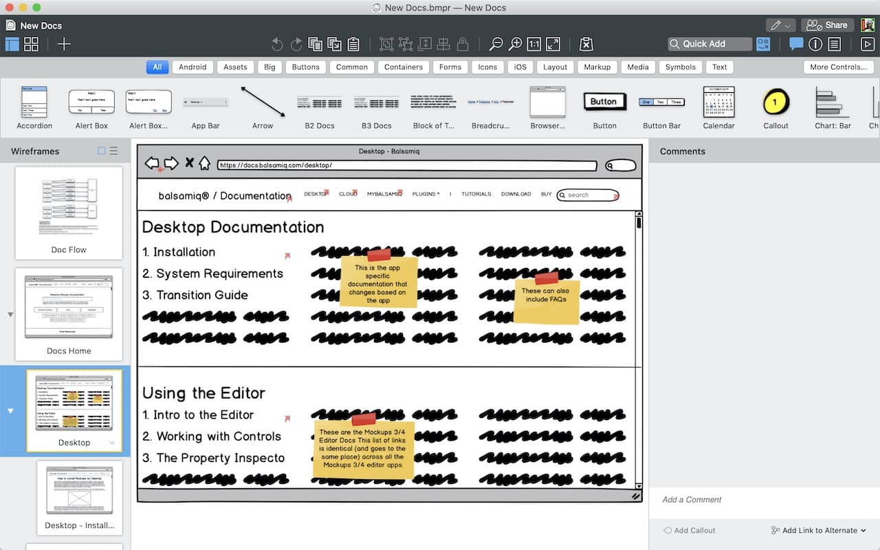 Balsamiq wireframe tool UI