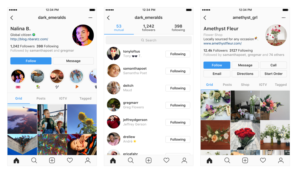 Instagram screenshots showing the new UI