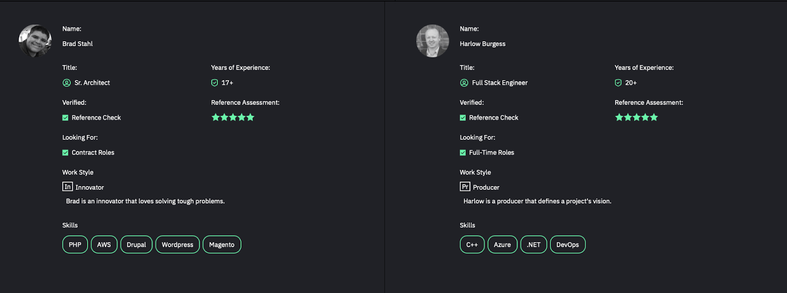 Gun.io developer profiles show their skills in various areas