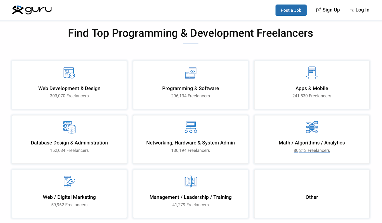 Guru allows you to narrow your search by skills and experience.
