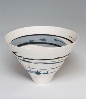 Ali Tomlin, Bowl with Blue Splashes, Thrown Porcelain, H 22cm. Courtesy of Ceramic Art London..jpg