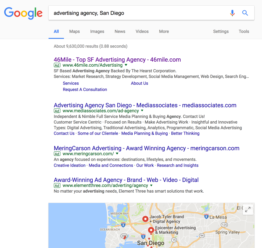 why use Google AdWords first results