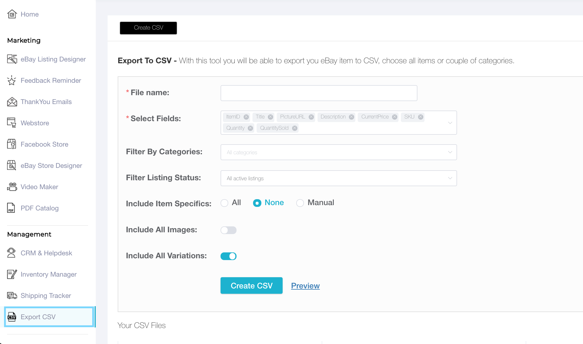 export ebay to csv