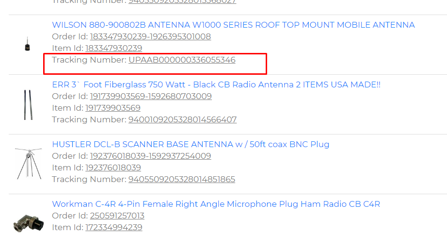 ebay tracking number in crm