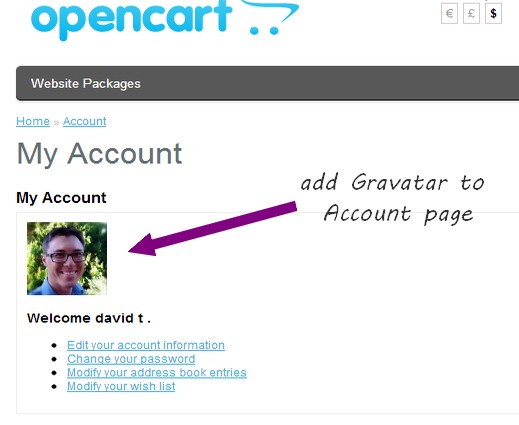 add gravatar to opencart account page