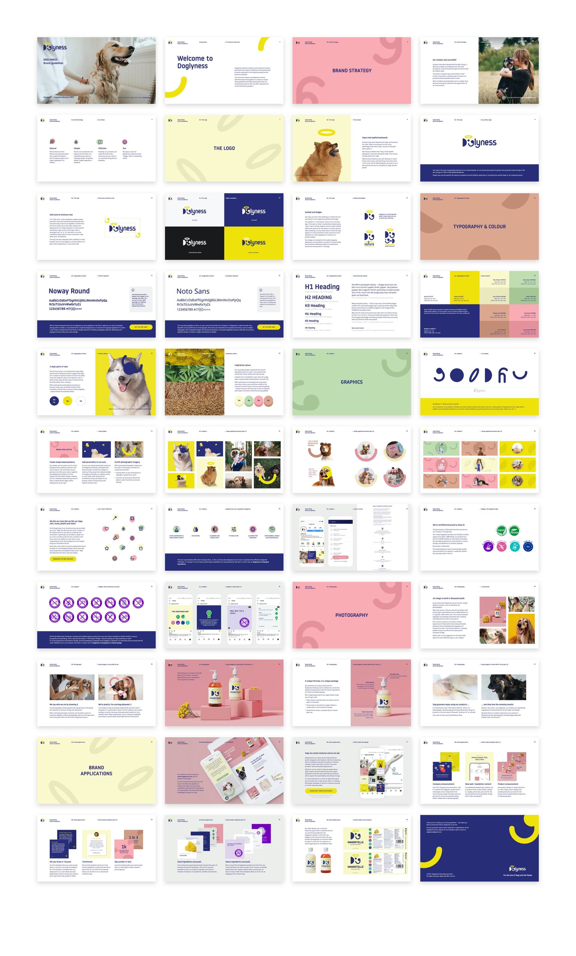 Brand guidelines document for Doglyness