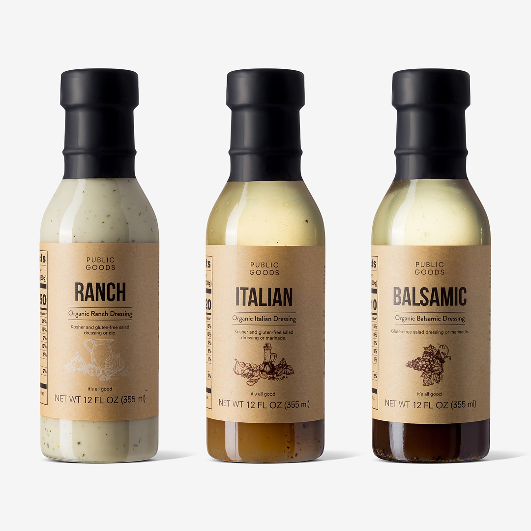 Public goods organic dressing set ranch italian balsamic