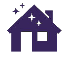 Purple house icon with sparkles