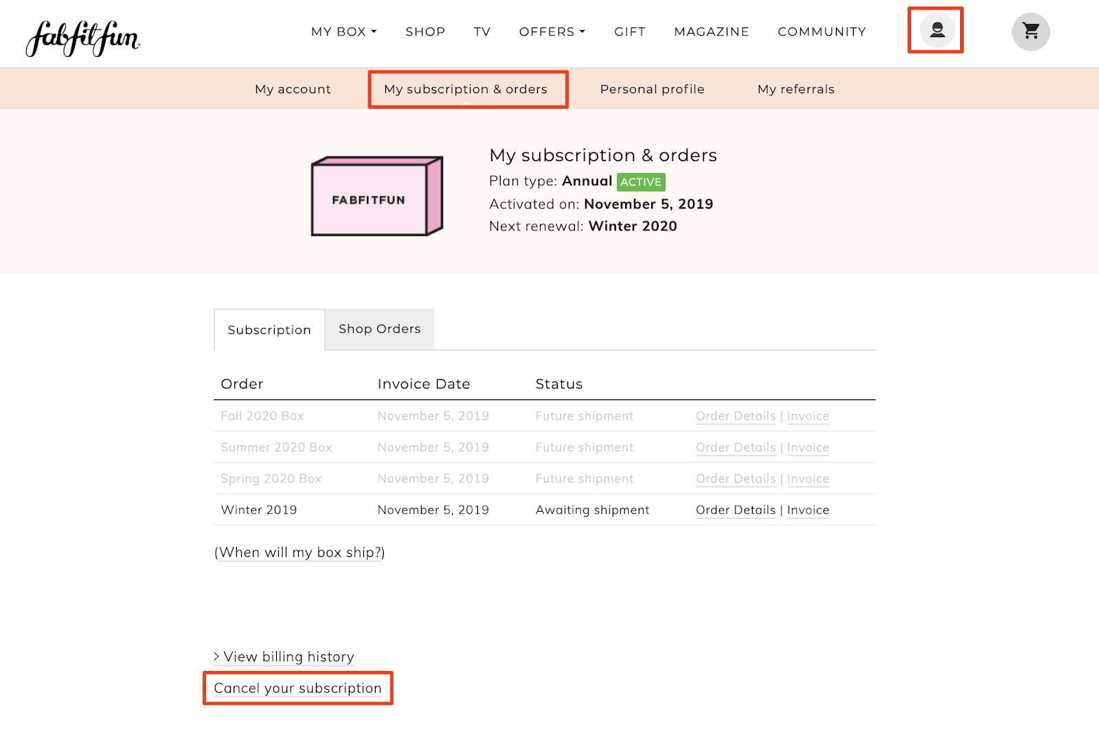 Cancel FabFitFun Subscription FFF VIP