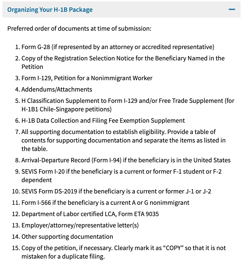 How to organize your H1B package