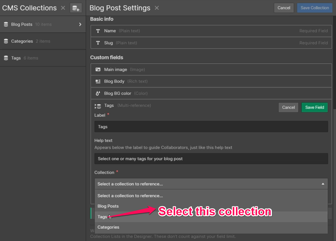 How to create tags and categories collection for blog using Webflow CMS ...