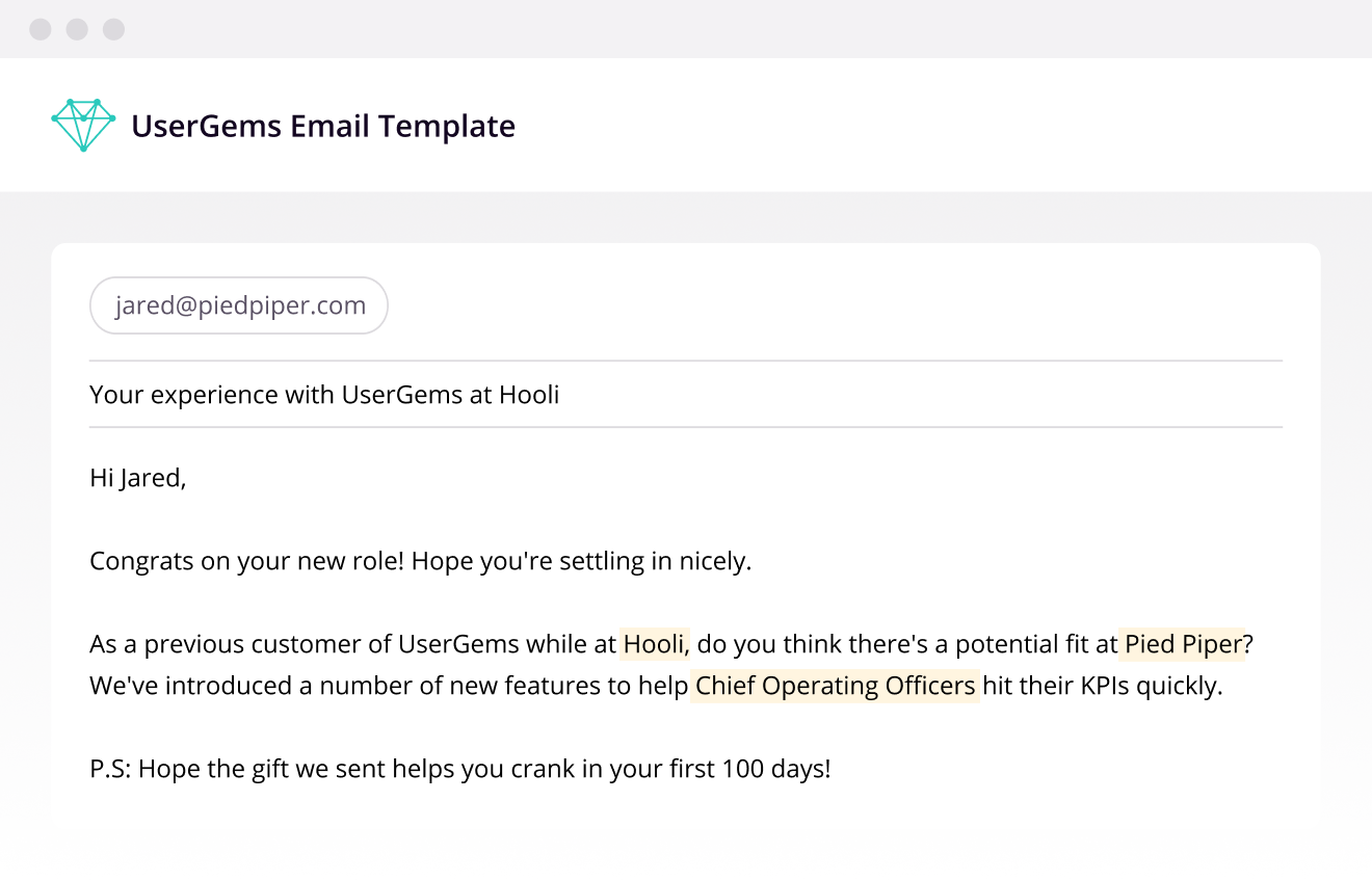 UserGems for Sales. Email template