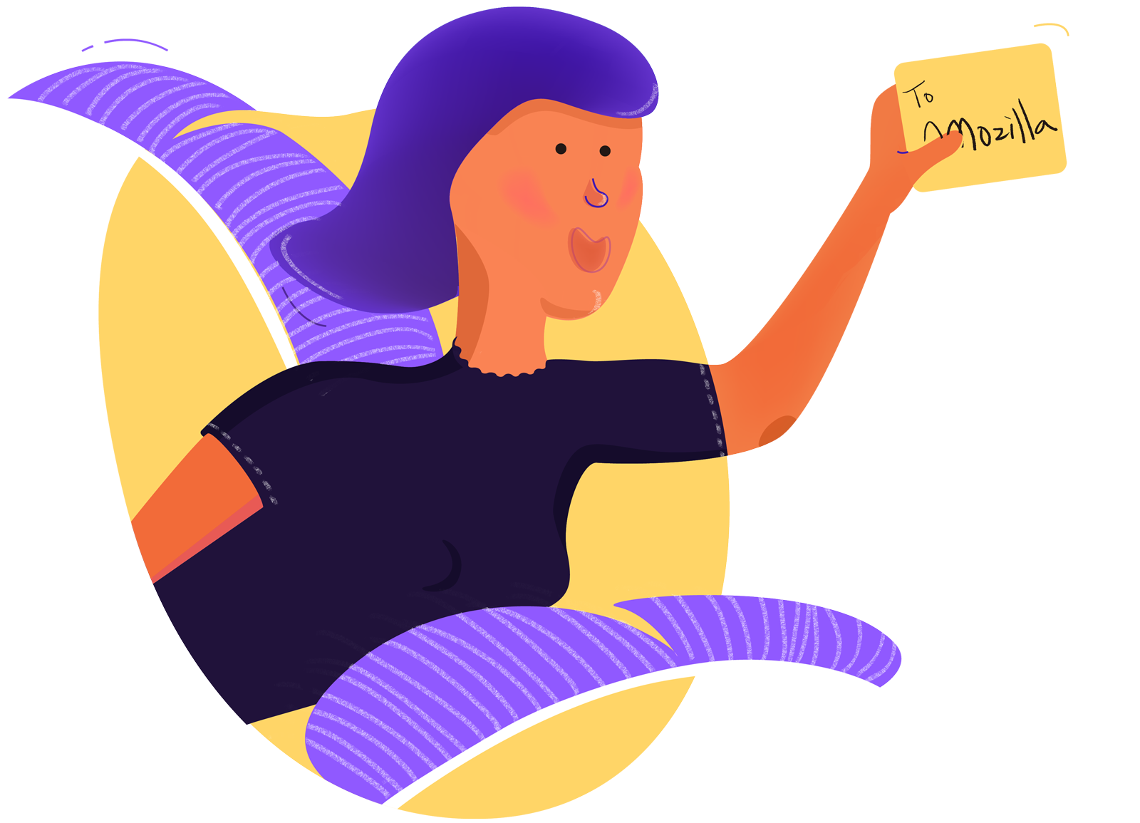 A woman holding a letter for Mozillians.