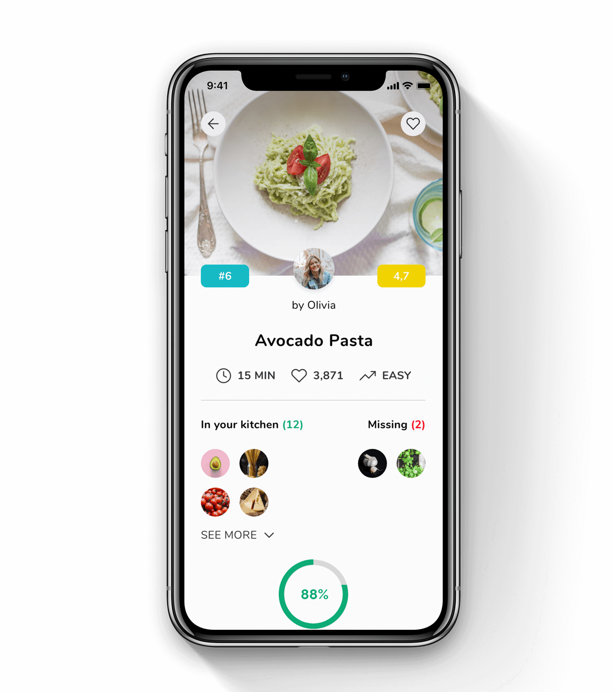 Image of the phone with recipe app product page