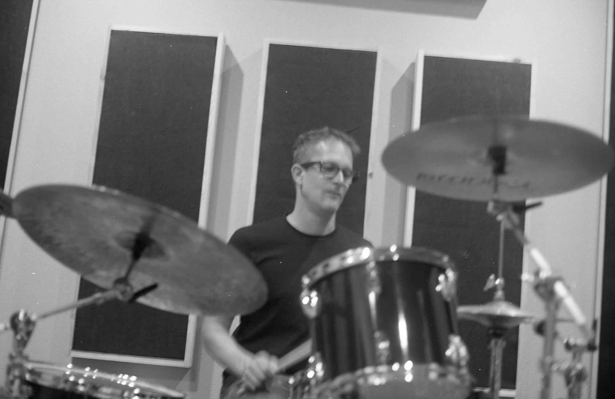 Justin recording drums on Head in the Sand