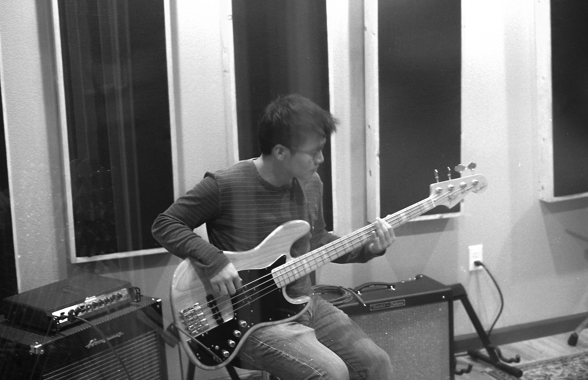Nick recording bass on Head in the Sand
