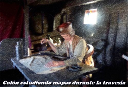 Estatua de Colon en su sala en la Carabela