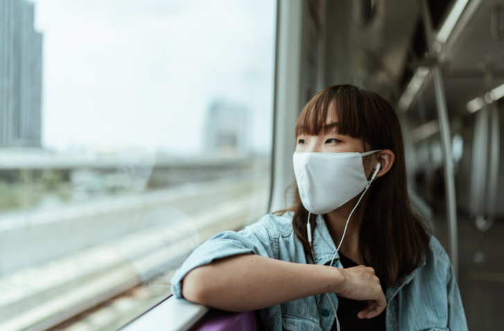 a woman wearing a face mask