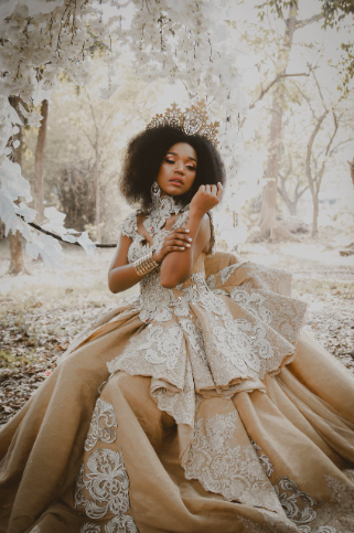 a woman in a brown wedding gown