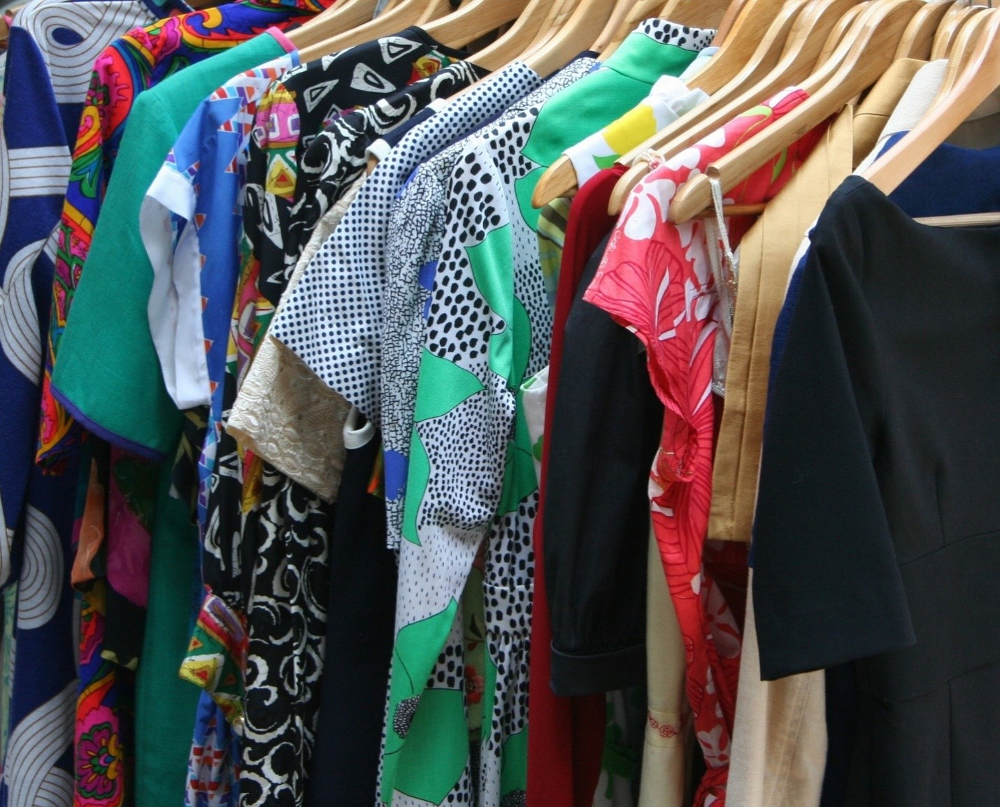 Assorted hanging apparel in a clothing company