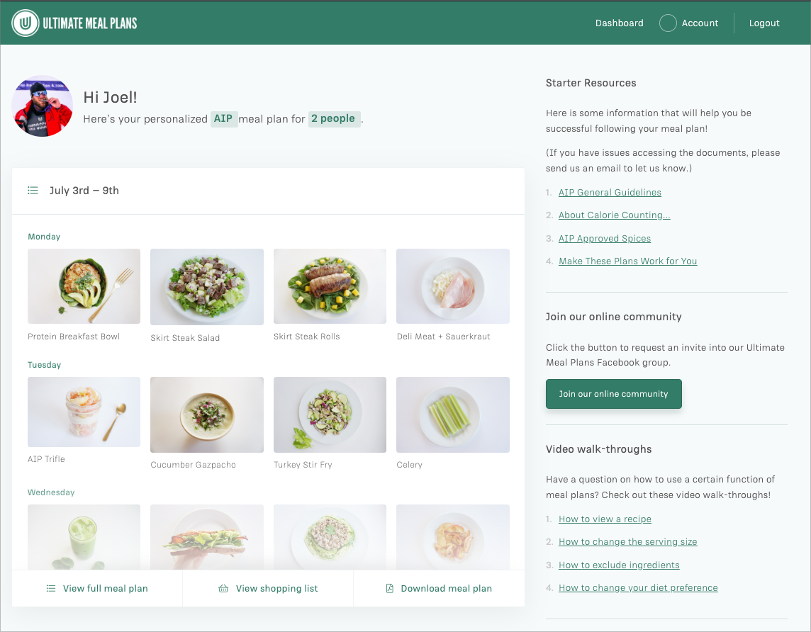 ultimate meal plans template and trial