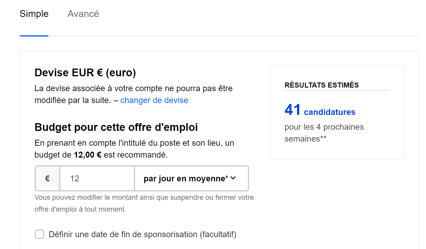 Indeed diffusion annonces sponsorisées
