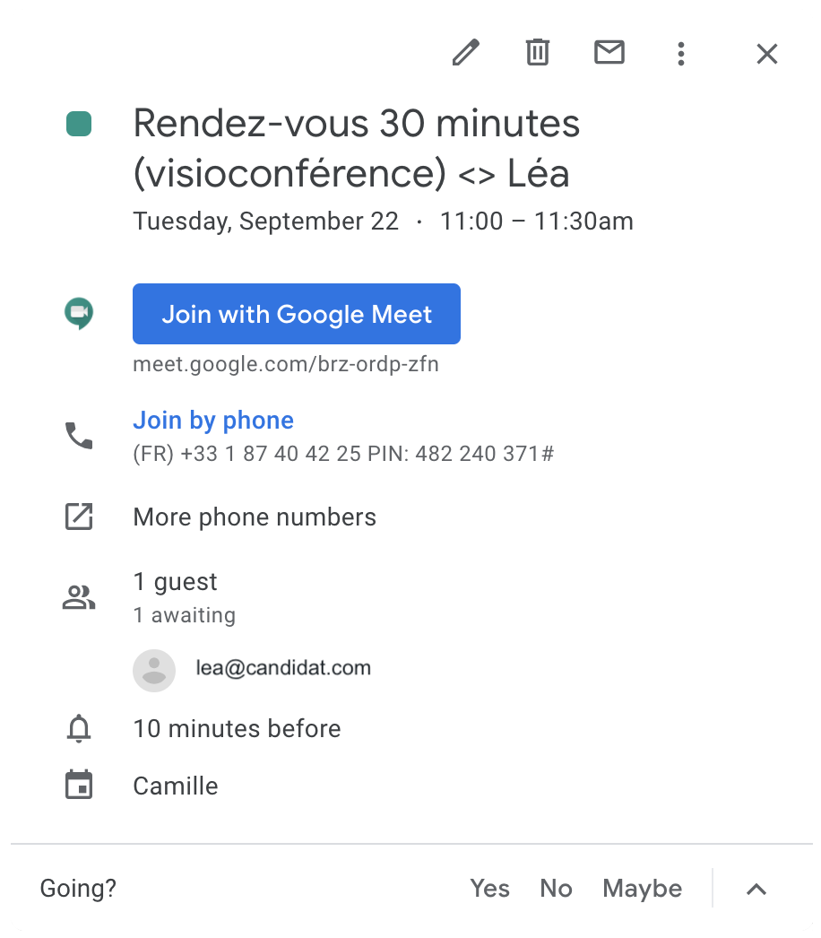 Capture d'écran RDV google agenda