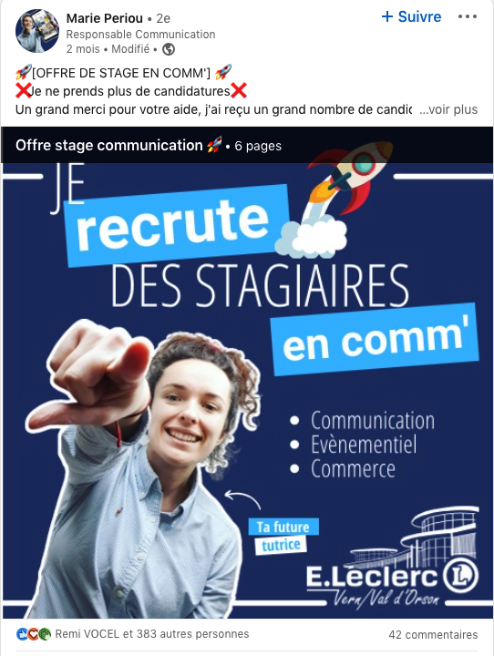 offre de stage bien markétée