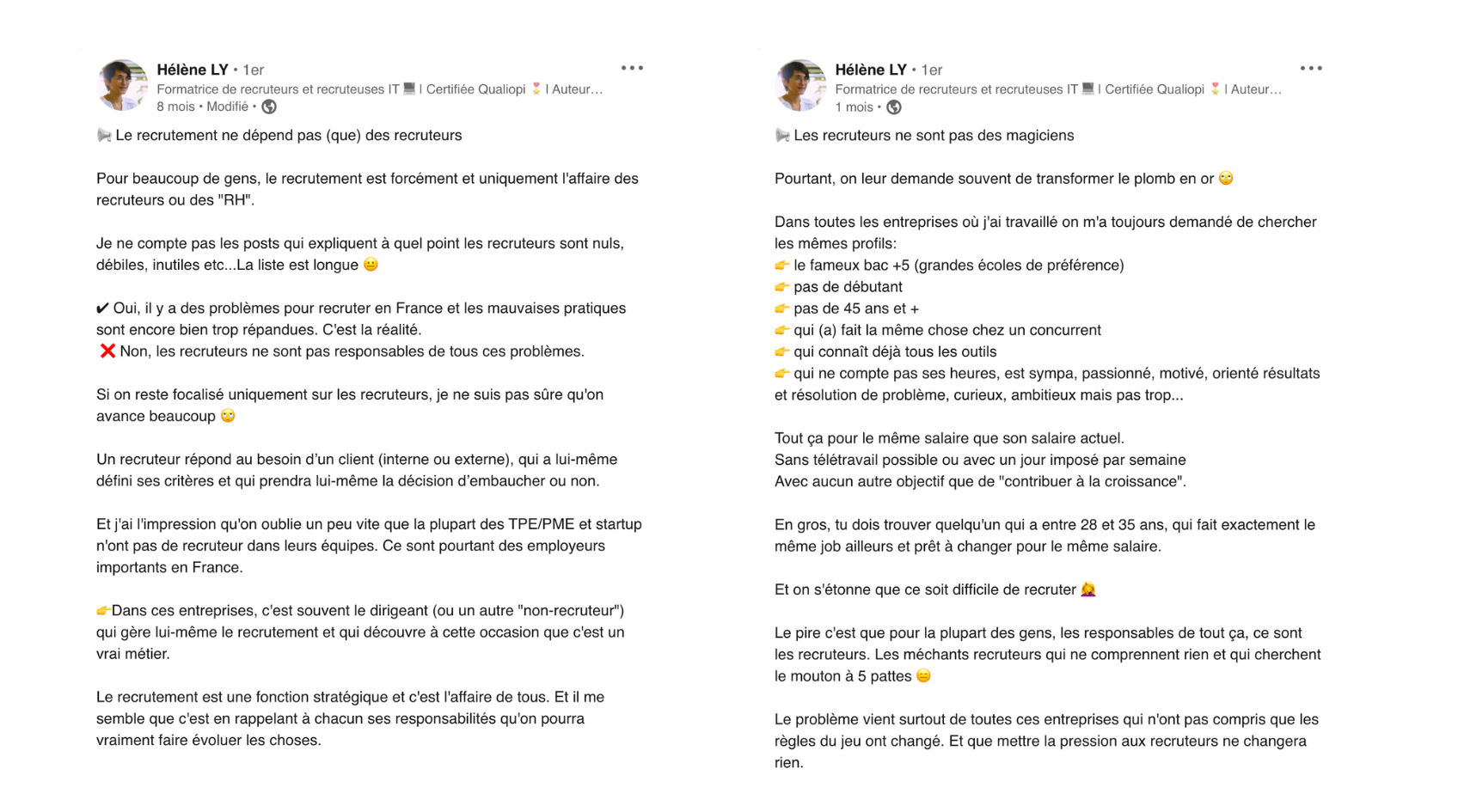 les recruteurs sont peu ou mal considéres en interne et en extene