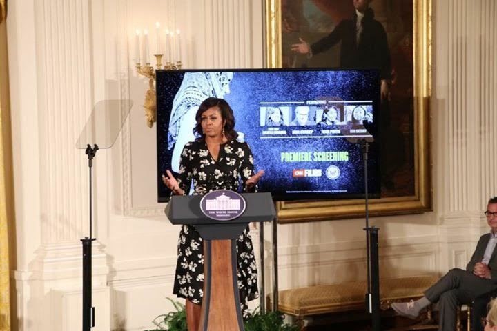 First Lady Michelle Obama at the White House Premier screening of the CNN film "We Will Rise"