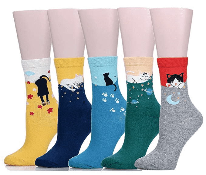 Five Mannequin Legs wearing novelty socks