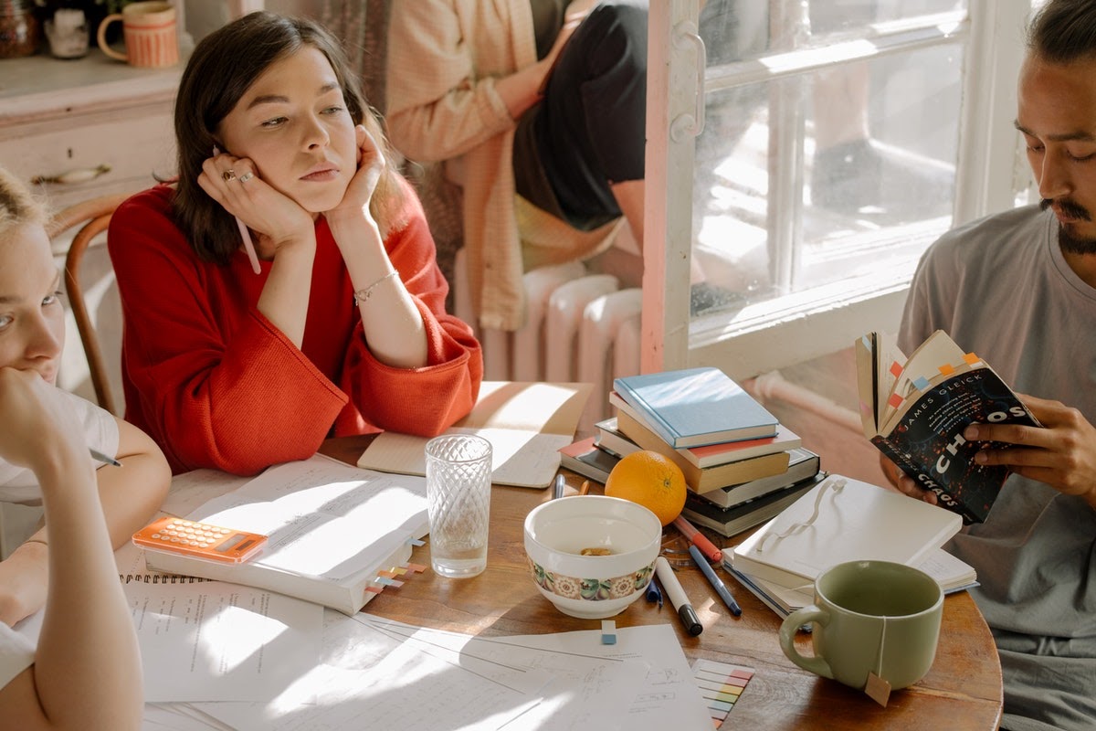 woman and man studying