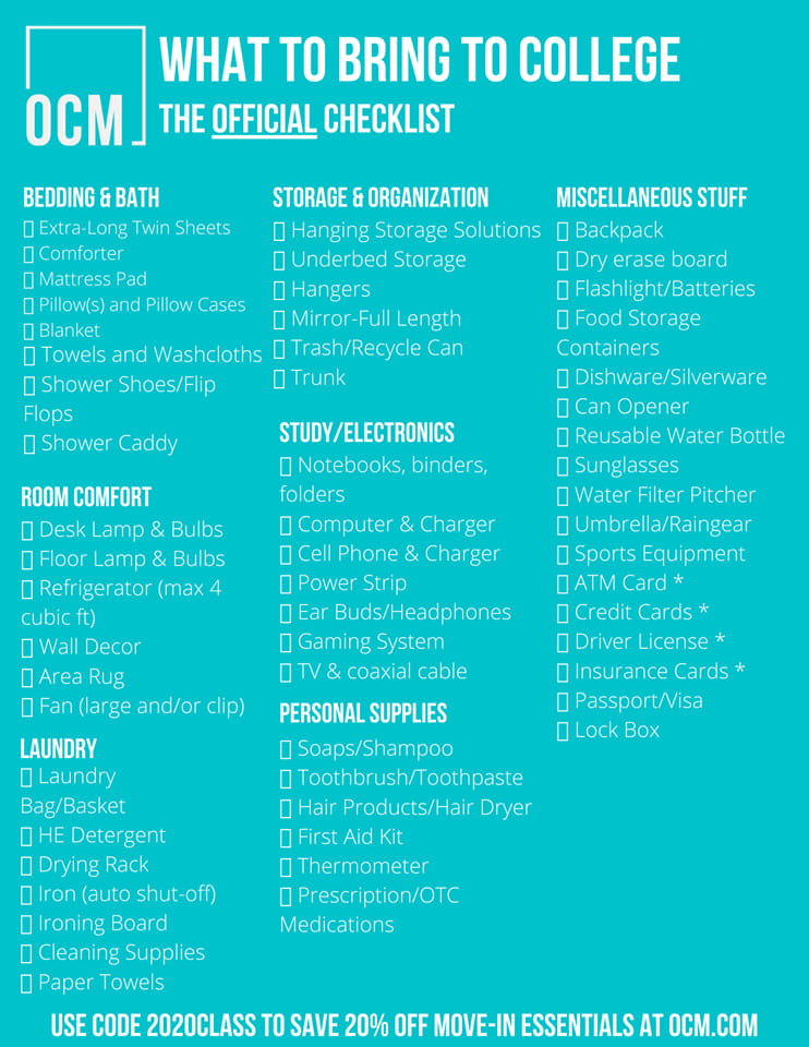 What to bring to college list