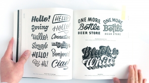A collection of diverse hand-lettered words and phrases on white paper.