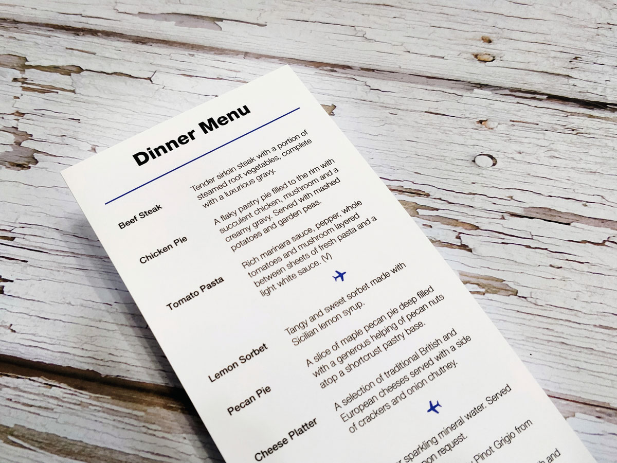 Connor Fowler's airline cabin menu design