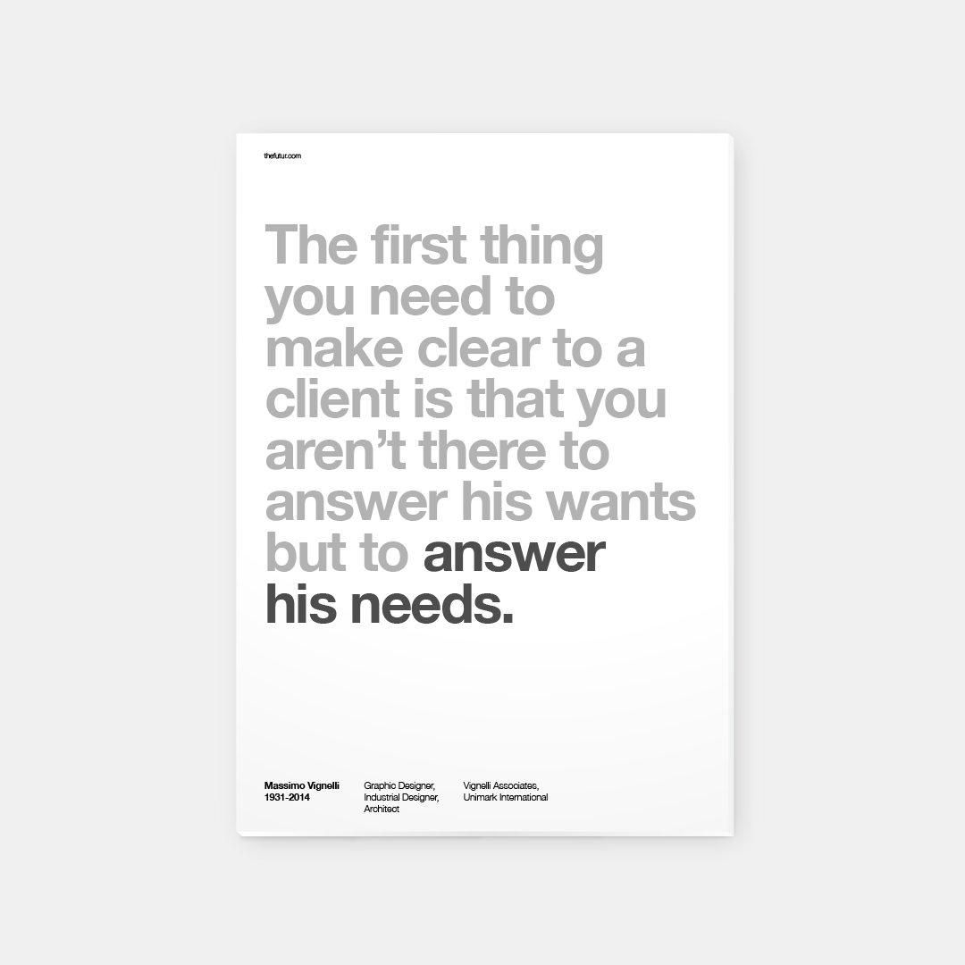 Poster with quote "The power of the graphic designer is that they can give meaning to things." in white text.