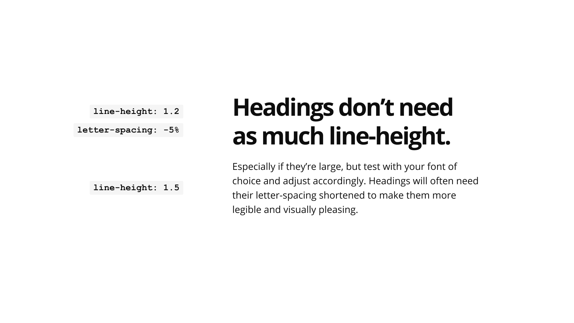Typography example: heading styles with improved line height.