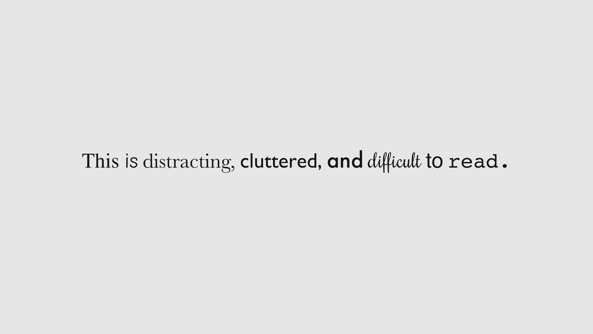 Cluttered and distracting typography design example from "Crimes of Typography".
