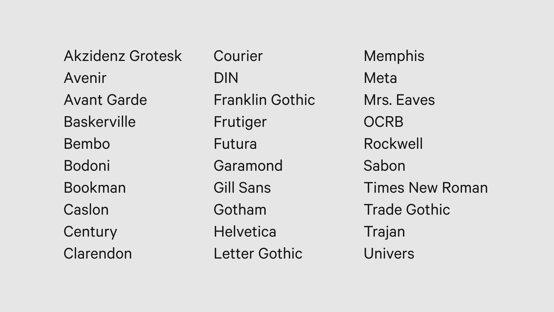 Visual representation of a font list or selection within the "Crimes of Typography" article.