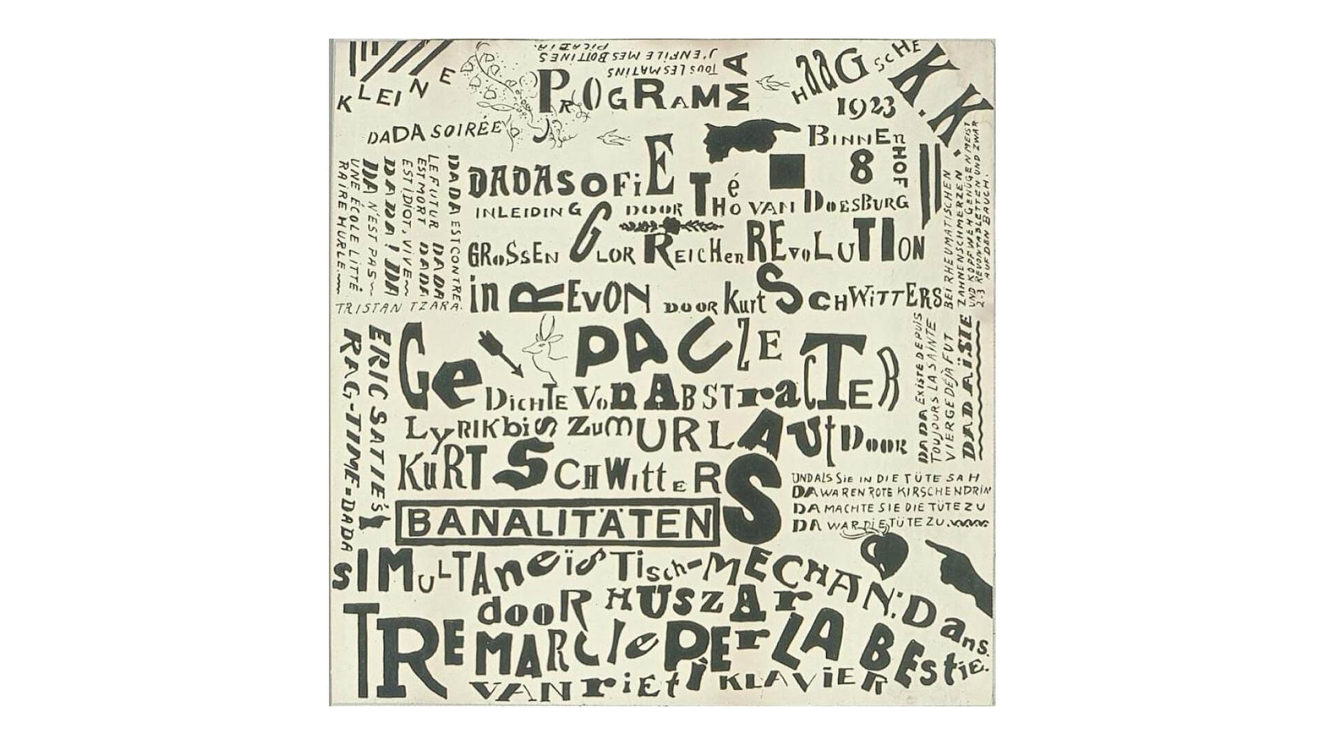 Dada artwork showcasing experimental typography and collage.