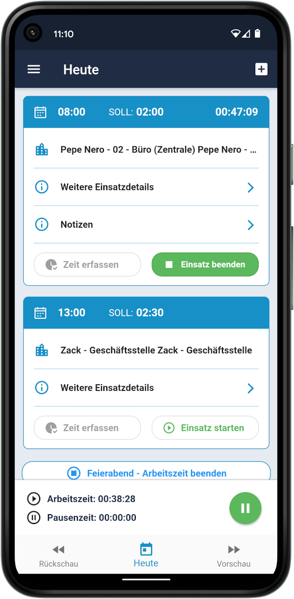 Fortytools App für Einsatzübersicht und Zeiterfassung