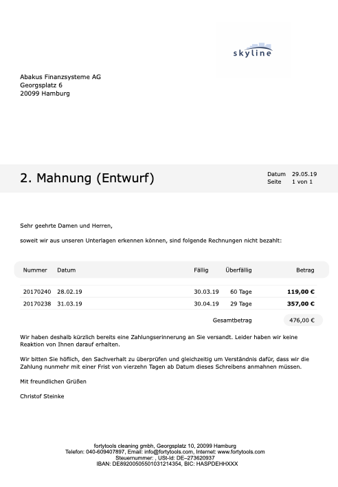 Mahnung für Gebäudereiniger