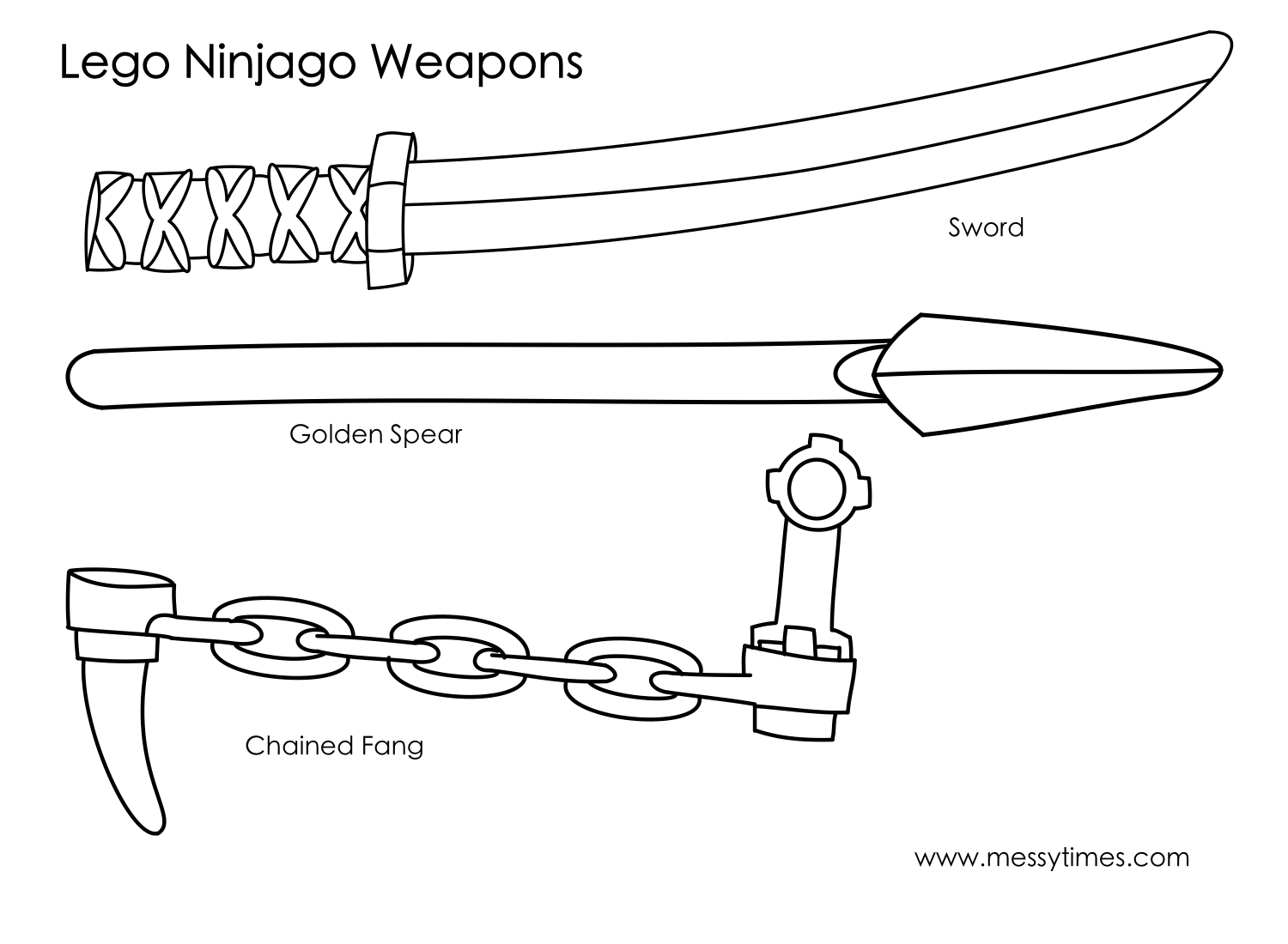 Lego Ninjago Weapon - Sword of Fire, Golden Spear and Chained Fang