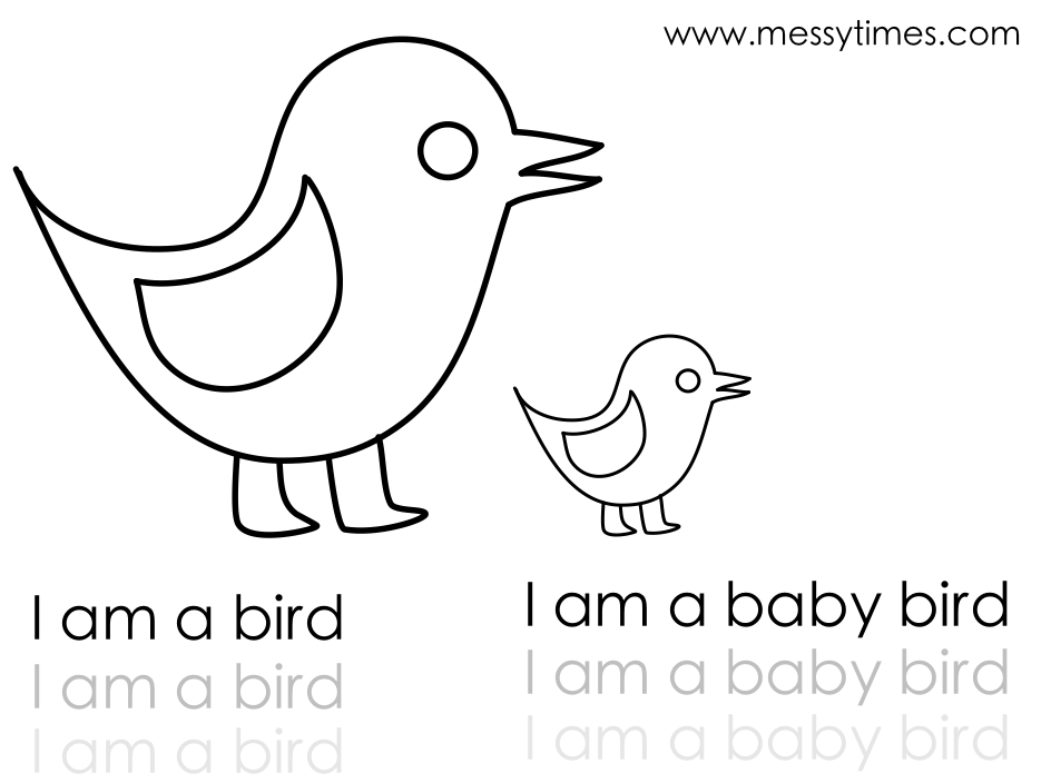 I am a bird coloring in printable and writing activity