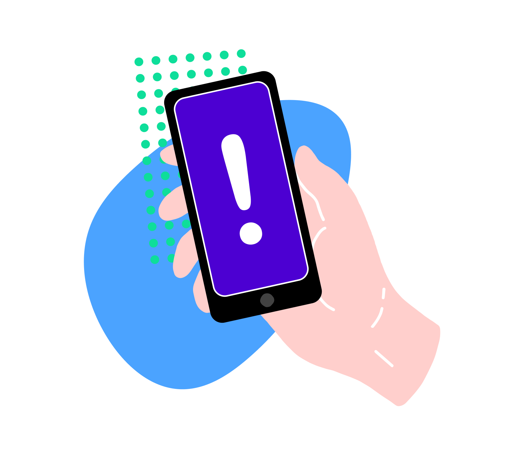 Illustration of a hand holding a phone with an alert message