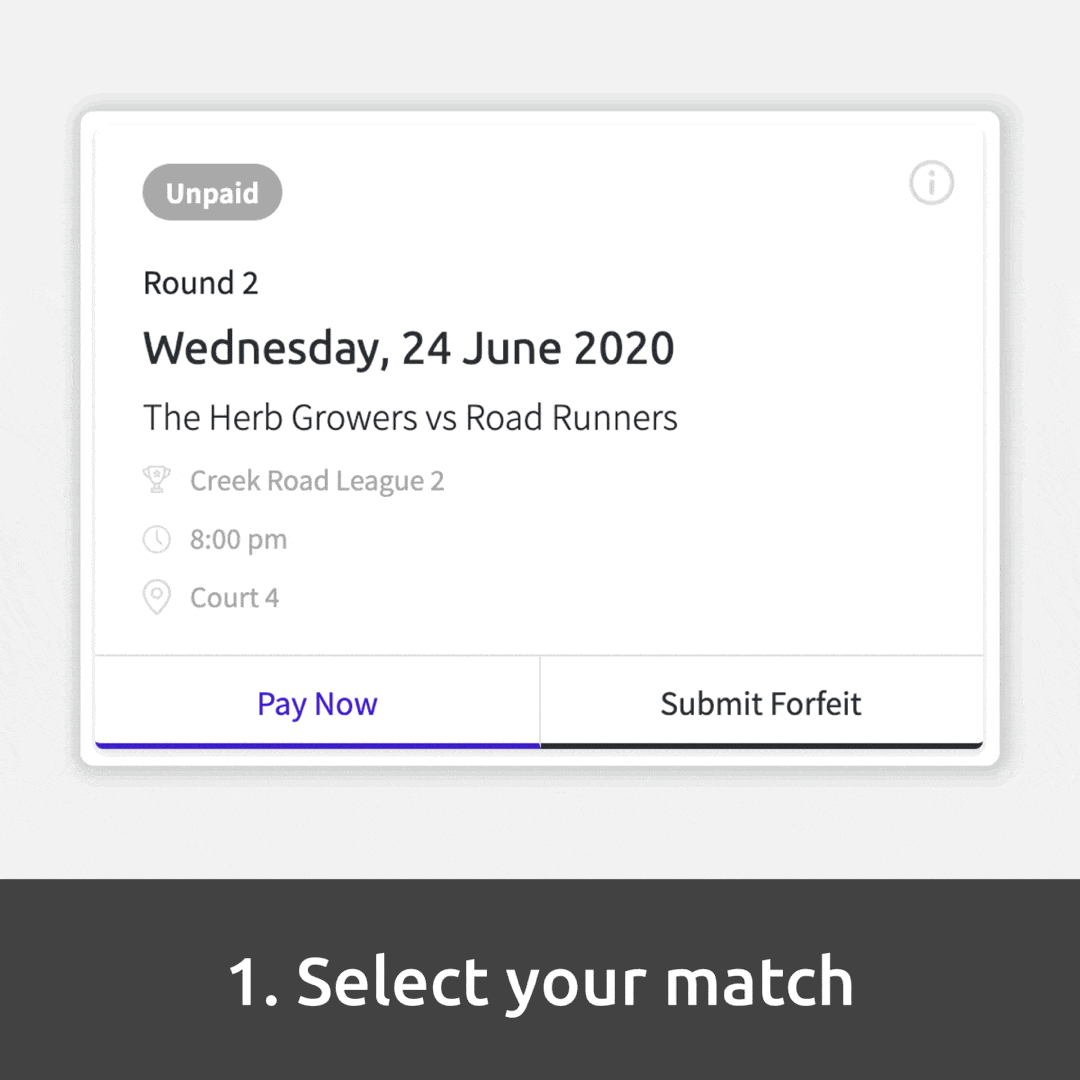 GIF showing the four steps to pay for your team fee using Teammo